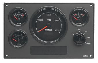 Vetus MP34KBS2 - Engine Panel MP34, 12V, 4 Black Instruments, (0-4000 RPM), Second Generation