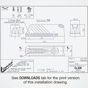 Clamcleat CL228 Vertical Cleat with Integral Fairlead for 6–12 mm Rope