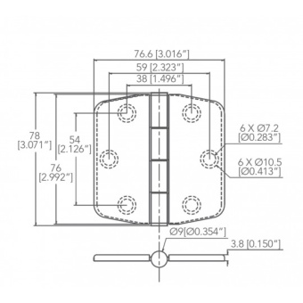 Marine Town Hinge With Cover And Center Barrel 74x75 mm