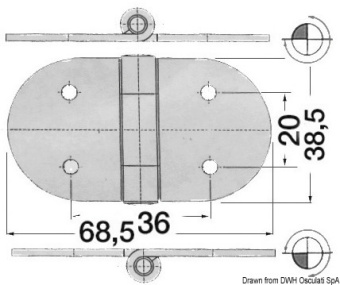 Osculati 38.442.68 - Stainless Steel Hinge with Studs Reversed Pin 68.5x38.5 mm