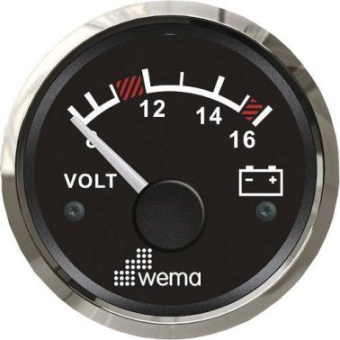 Wema 110630 Silverline Ø52mm Voltmeter 8-16V - Black Chrome