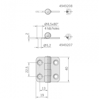 Roca Hinge 40X38 mm Center Pin
