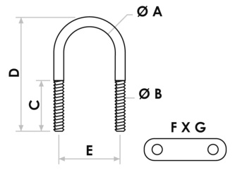 Osculati 39.125.06 - U-Bolt AISI316 90mm With Two Plates 43x13 mm (5 pcs)