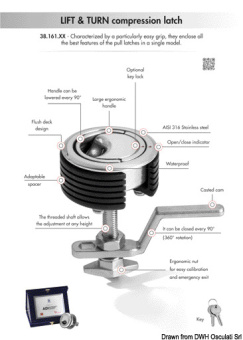 Osculati 38.161.62 - Eclipse MK2 60 Flush Latch Stainless Steel Black With Lock