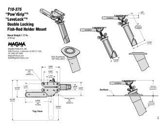 Magma T10-375 Pow'r Grip LeveLock® Double Locking Fish Rod Holder Mount