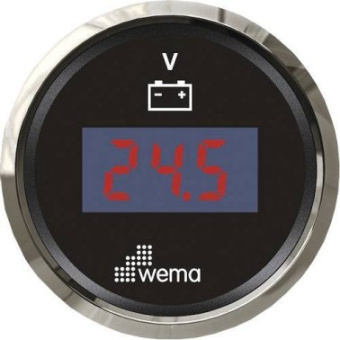 Wema 110660 Silverline Ø52mm Digital Voltmeter 8-32V - Black Chrome