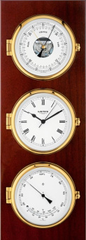 WEMPE CW600009 TRIO Elegance Nickel Plated Ship's Quartz Clock + Barometer + Thermo/Hygrometer Ø 140mm 600 x 220 x 45mm