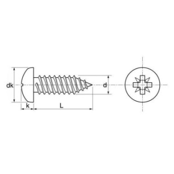 Euromarine DIN 7981 - A4 C 3,5 X 9,5 Z - VTTBLC TCB Large Cylindrical Head Cross Recessed Screw
