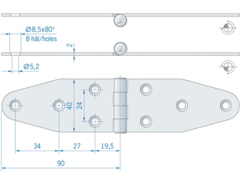 Hinge ROCA 90 x 40mm Stainless Steel