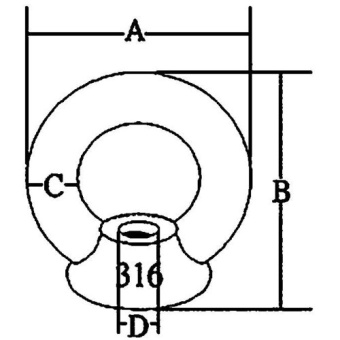 Allpa Stainless Steel Eye Nut, A=42mm, B=45mm, C=10mm, D=10mm