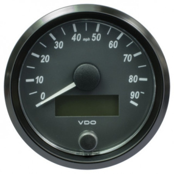 VDO A2C3832900030 - SingleViu Speedometer 90 Mph Black 80mm White Lighted w/ Red Pointer