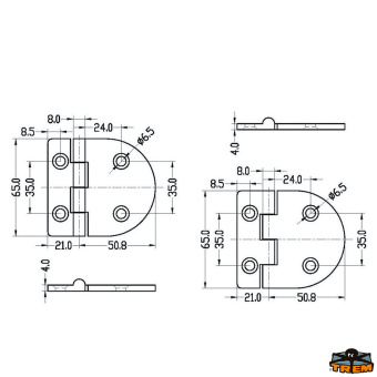 Trem M3571065 - AISI 316 Stainless Steel Hinges Thickness 4 mm - 71x65 mm Straight Model