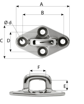 Wichard 6656 - Diamond Pad Eye Stainless Steel Square 98 mm / M8