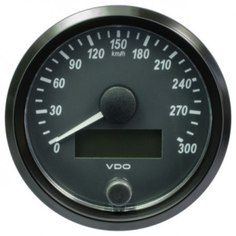 VDO A2C3832950032 - SingleViu Speedometer 300 Km/h Black 80mm Amber Lighted w/ Red Pointer