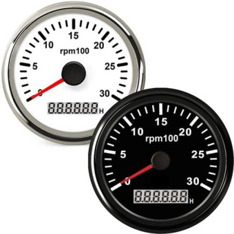 Hollex RPM/Hour Meter White/Stainless Steel 9-32V 0-3000 RPM