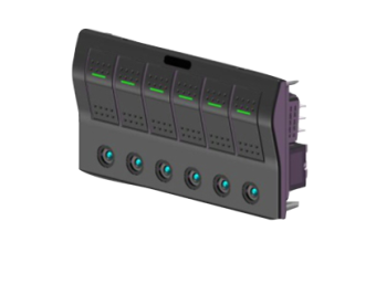 Allpa ABS Switch Panel, 12v, 6-Positions & LED-Indicators, Glass Fuses, Dims. 182.5x100mm, Splash Proof, 3X5A, 2X10A, 1X15A Fuses