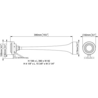 Marco Horn With Compressor MA1-C - Chromed Plastic - L 390 mm - 24V