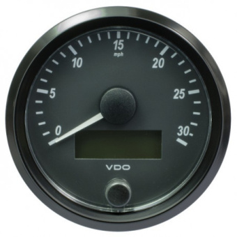 VDO A2C3832880030 - SingleViu Speedometer 30 Mph Black 80mm White Lighted w/ Red Pointer