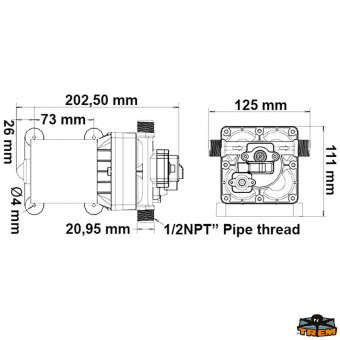 Trem P1612011 - 4-Diaphragm Self-Priming Fresh Water Pump 12V Flow 11,5 Lt/Min