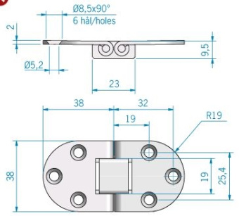 Table Hinge ROCA 76x38 mm Stainless Steel