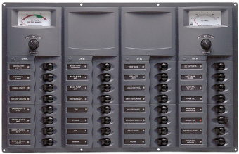 BEP 906-DCSM – DC Circuit Breaker Panel with Digital Meter, 32 Loads, 12V, 7x5A + 11x10A + 11x15A + 1x20A + 1x25A + 1x30A