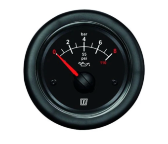 Vetus OILB - Oil Pressure Gauge Black, 12/24V, (0-8 kg/cm2), Cut-out Size Ø 52 mm (excl. Sensor) 