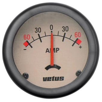 Vetus AMPW - Ammeter 60A, Cream, 12/24 Volt Cut-Out Size Ø 52 mm