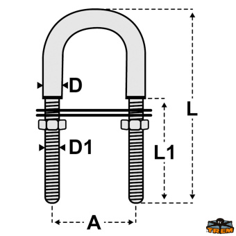 Trem N3410080 - AISI 316 U-Bolts With Double Plate And Nuts M8 6 Pieces