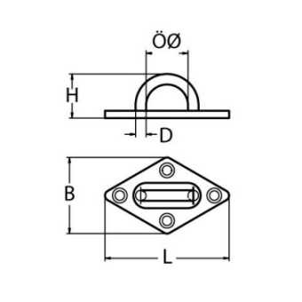 Euromarine A2 Deck Eye On A Diamond Plate - Ø6 X 65mm