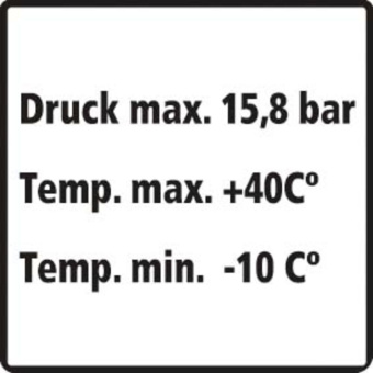 Marine Pressure and Temperature Limit Identification Sticker, Max. 15.8 Bar, -10°C to +40°C, German, Soft PVC, 100×100 mm