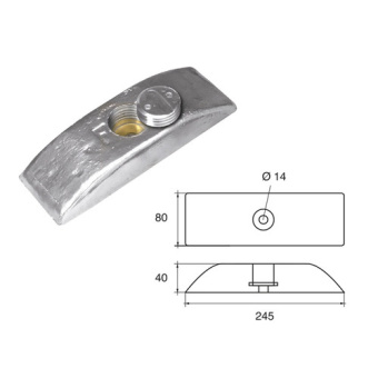 E. Polipodio NC045 Zinc Hull Anode with Threaded Plug 245x80x40 mm, 4.0 kg