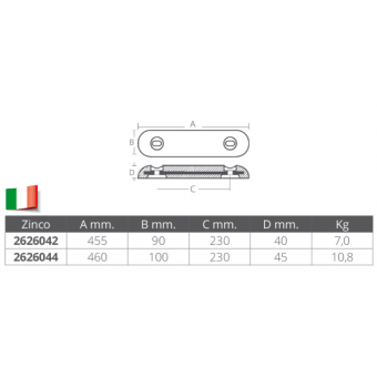 Tecnoseal Fairline Zinc Anode 455X90X40H mm
