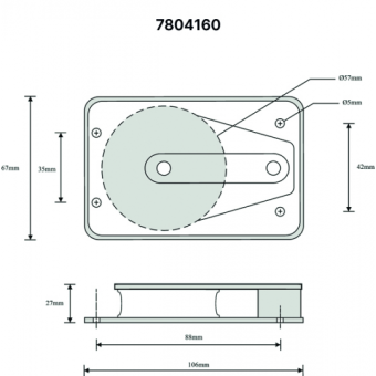 Barton N04160 - Single Cheek Block with Backing Plate Size 4 58mm – Plain Bearing, Ø58mm Sheave, Max Rope 12mm