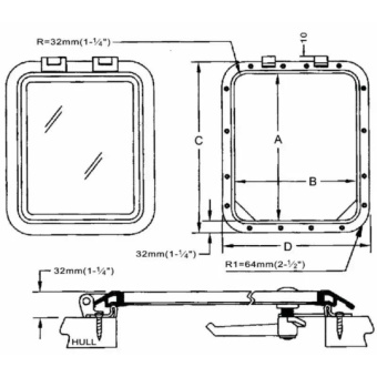 Manship Stainless Steel Rectangular Deck Hatch Lux-Line Toggle Inside And Outside 206x349mm