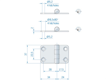 Hinge ROCA 58 x 37mm Stainless Steel