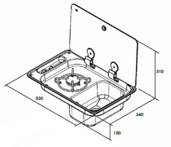 Allpa Airxcel Gas Hob Unit And Rectangular Sink At The Right, With Cover, Burner: 1x Medium