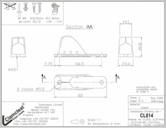 Clamcleat CL814 Keeper for CL203 & Mk1 Junior Cleats, 3–6 mm Rope