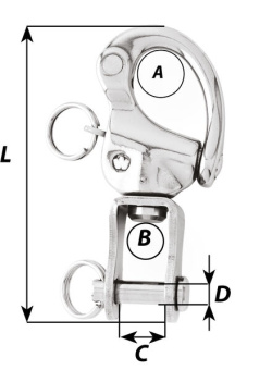 Wichard 2476 - Snap Shackle HR Stainless Steel With Clevis Pin Swivel 90 mm