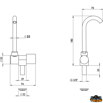 Trem N0100316 - Cold Water Short Tap With Increased Spout