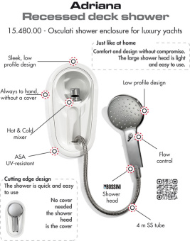 Osculati Adriana Recess-Fit Boat Shower 162x303 mm with 4 meter Stainless Steel Hose - 15.480.00