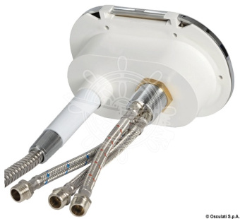 Osculati Oval Chromed Door Boat Shower with Mizar Mixer and Push-Button Shower Head 185x131 mm with Net PVC Hose 4 meter - 15.240.31