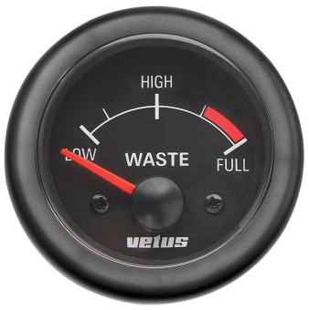 Vetus WASTE12B Waste Water Level Indicator, Black, 12V, Cut-Out Size 52 mm