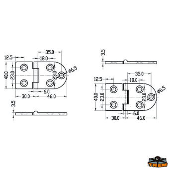 Trem M3576140 - AISI 316 Stainless Steel Hinges Thickness 4 mm - 76x40 mm Reversed Model