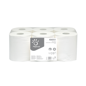 Centrefeed Rag Paper Roll Recycled White 1L, 19,8cm x 300m, 6 Piece/Pack (44 pcs)