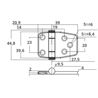 Marine Town Hinges With Integrated Cover 39,6x44,8 mm
