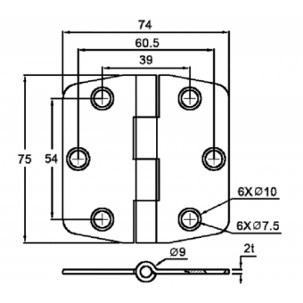 Marine Town Hinge With Cover And Center Barrel 74x75 mm