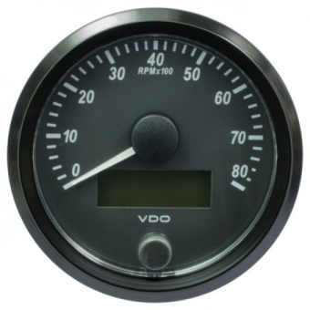 VDO A2C3833020030 - SingleViu Tachometer 8.000 RPM Black 80mm White Lighted w/ Red Pointer