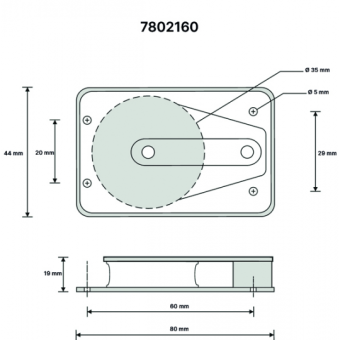 Barton N12160 - Single Cheek Block with Back Plate Size 2 35mm – Ball Bearing, Ø35mm Sheave, Max Rope 8mm