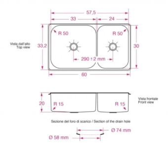 Barka Sink Double 30x33x24x20 cm