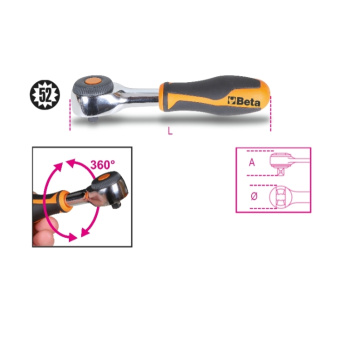 Beta 009000884 - 1/4" Drive Reversible Ratchet With Rotating Handle